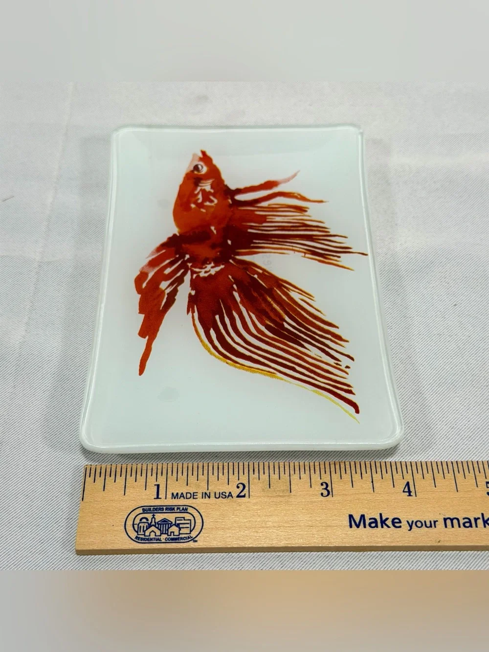 West Elm Glass Trinket Soap Dish Orange Goldfish Koi Beta Aquatic Natural Vibe